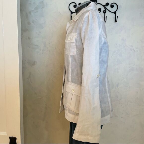 Loft Size small White 100% linen Safari Military Jacket White - Picture 10 of 12